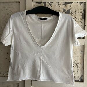 Brandy White Cropped V-neck tee